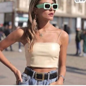 ZARA Cream Leather Crop Top